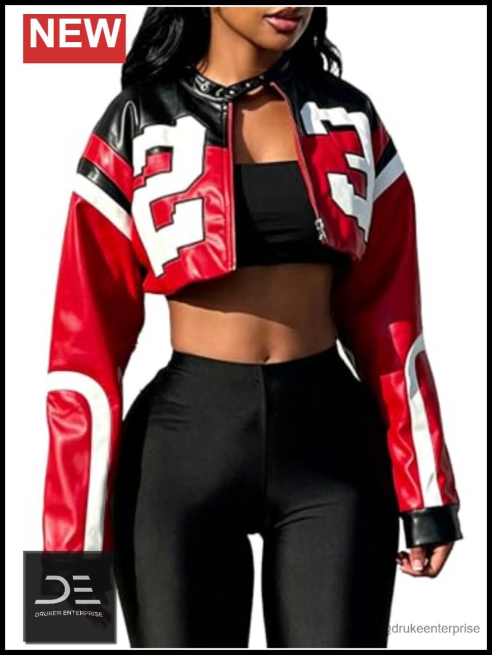 Faux Leather Cropped Moto Bomber Jacket Lightweight Streetwear
